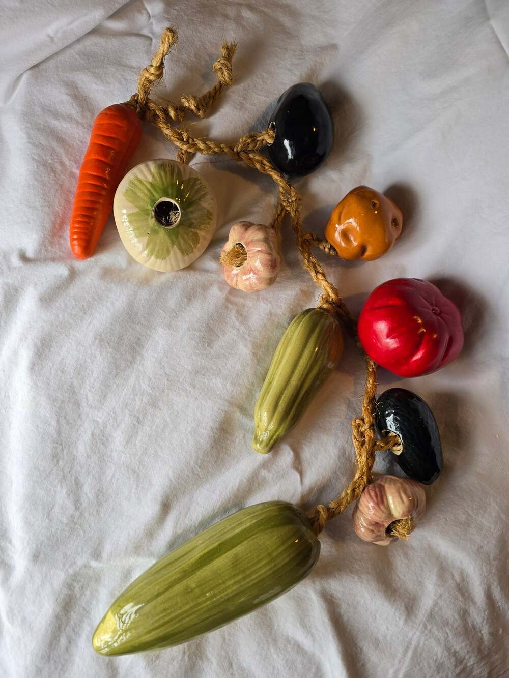 Vintage Ceramic Vegetable Ristra Hanging Garland 10 Piece Kitchen Decor on Rope